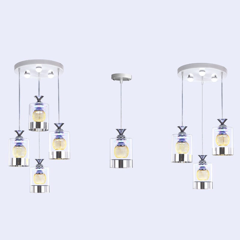 Moderne cilindrische hanglamp Licht bevestiging helder glas eetkamer ophanging licht in zilver