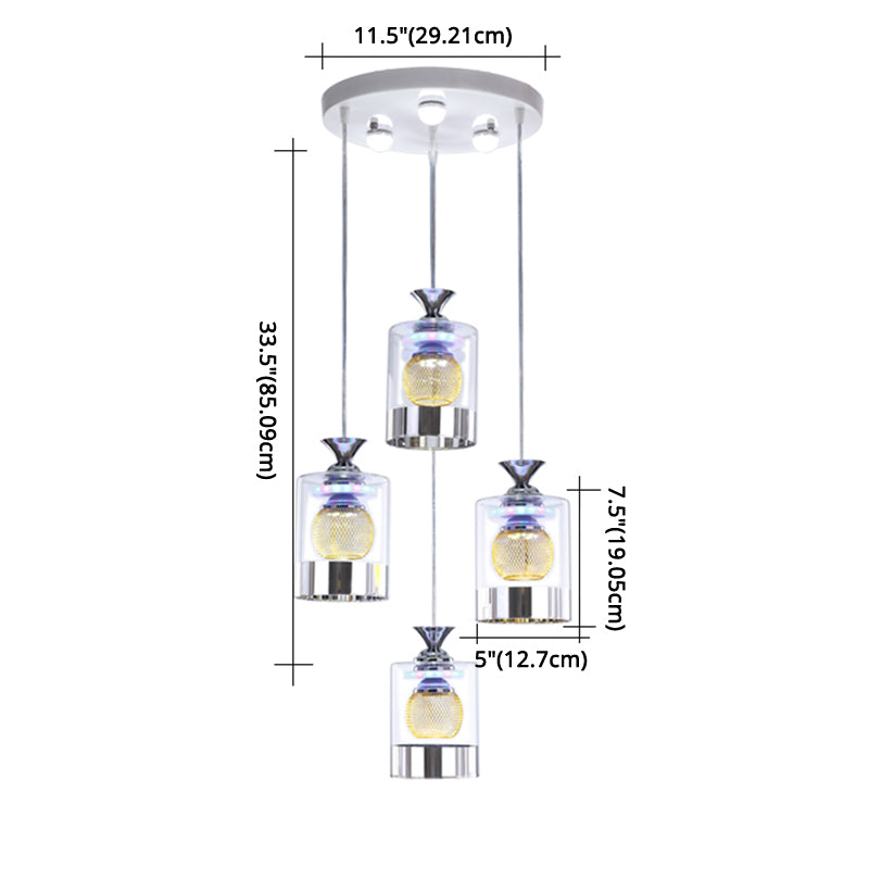 Moderne cilindrische hanglamp Licht bevestiging helder glas eetkamer ophanging licht in zilver