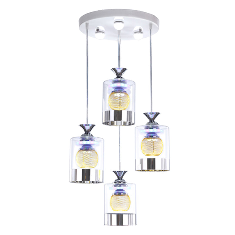 Moderne cilindrische hanglamp Licht bevestiging helder glas eetkamer ophanging licht in zilver