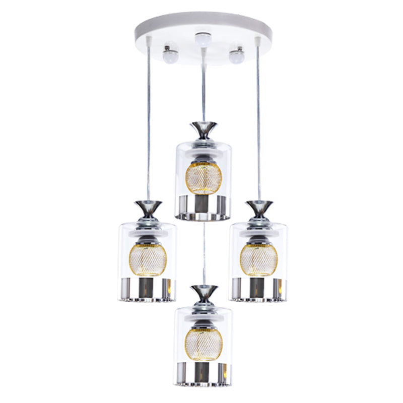 Moderne cilindrische hanglamp Licht bevestiging helder glas eetkamer ophanging licht in zilver