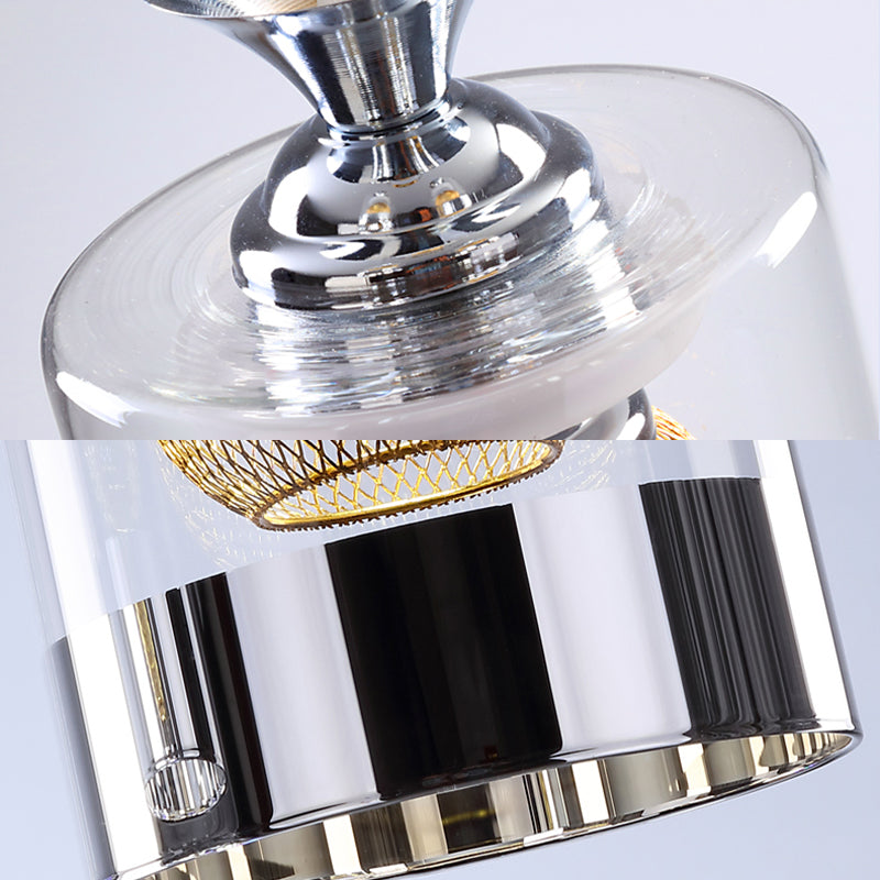 Moderne cilindrische hanglamp Licht bevestiging helder glas eetkamer ophanging licht in zilver