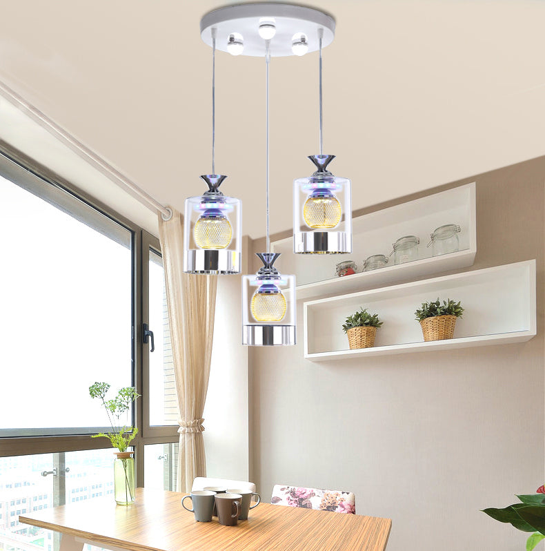 Moderne cilindrische hanglamp Licht bevestiging helder glas eetkamer ophanging licht in zilver