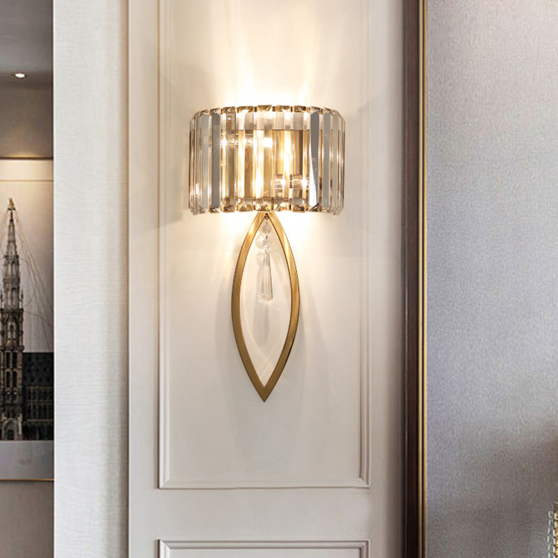 Gold 2-Light Wall Lamp in Modern Luxury Style Titanium Wall Sconce with Crystal Shade
