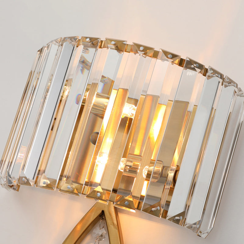 Gold 2-Light Wall Lamp in Modern Luxury Style Titanium Wall Sconce with Crystal Shade