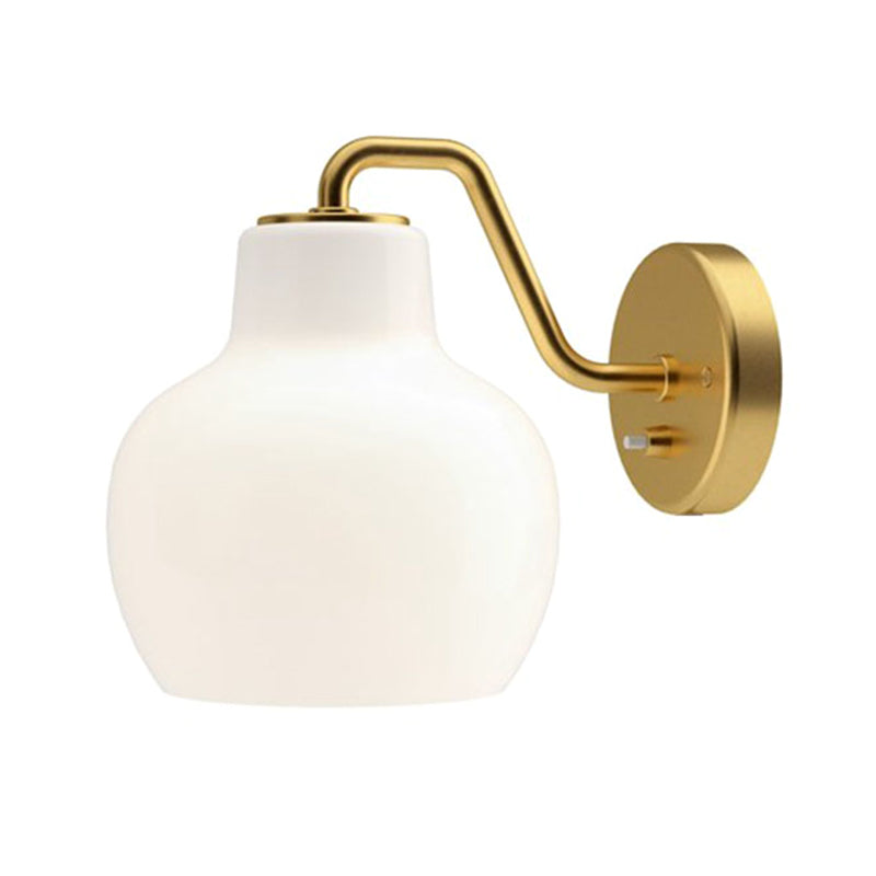 Armed Bedroom Wall Lighting Fixture Glass Contemporary Sconce Light Fixture in White