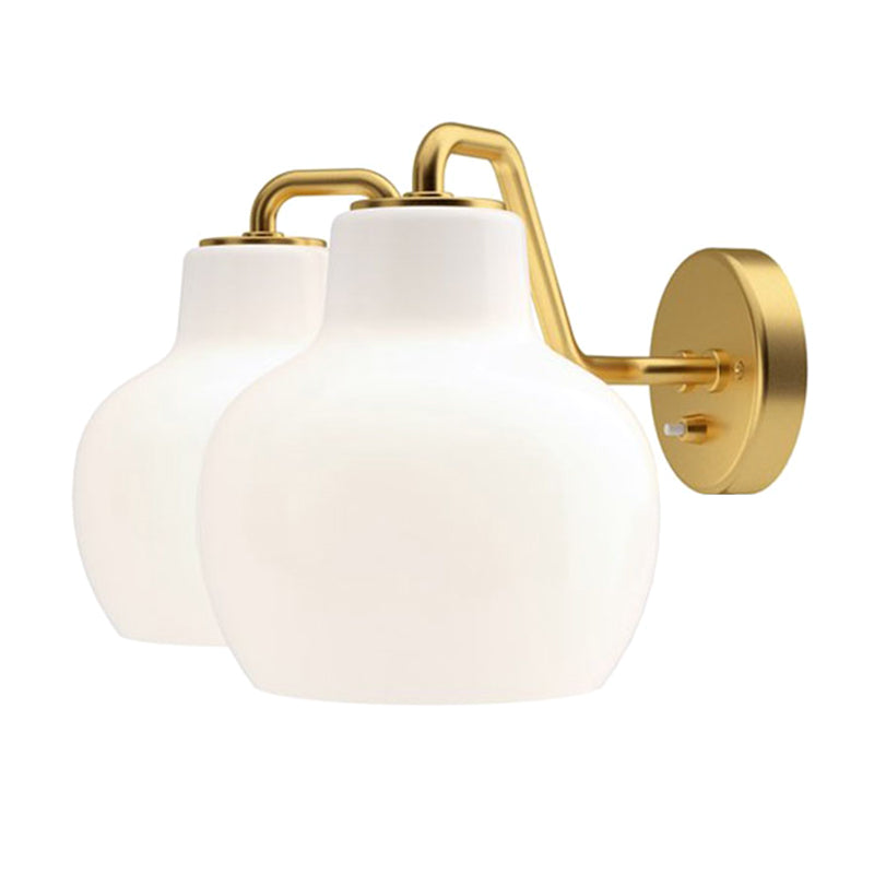 Armed Bedroom Wall Lighting Fixture Glass Contemporary Sconce Light Fixture in White