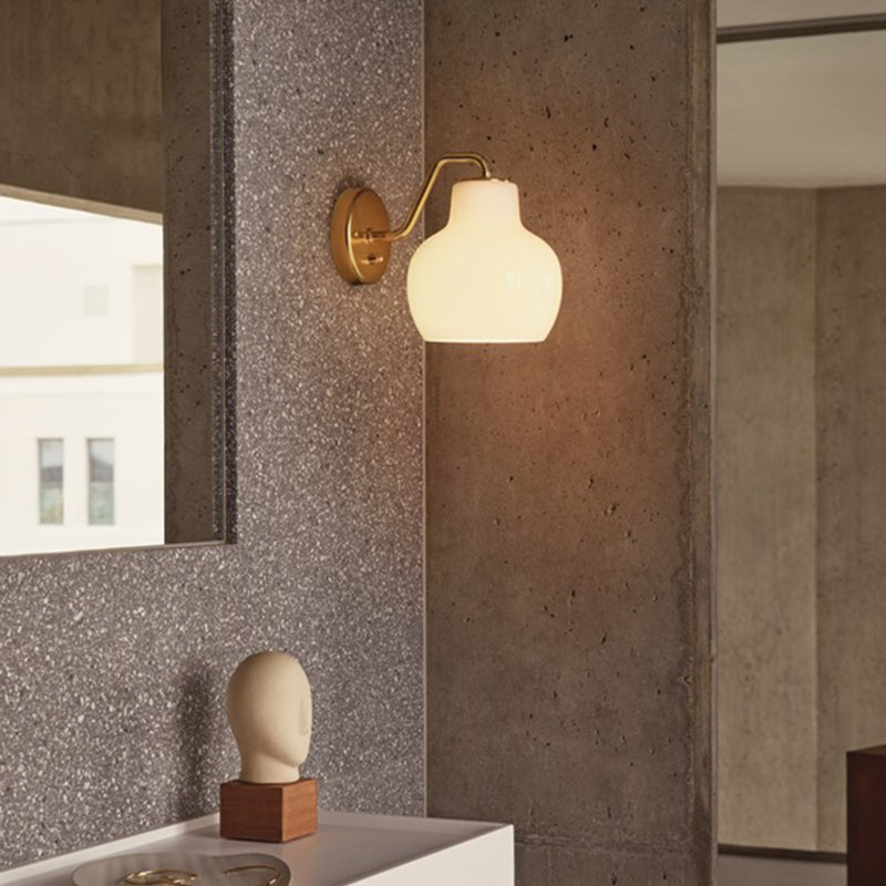 Armed Bedroom Wall Lighting Fixture Glass Contemporary Sconce Light Fixture in White