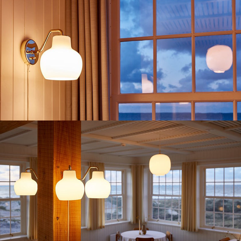 Armed Bedroom Wall Lighting Fixture Glass Contemporary Sconce Light Fixture in White