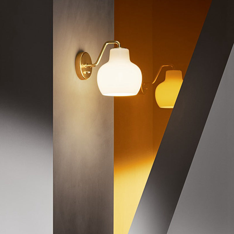 Armed Bedroom Wall Lighting Fixture Glass Contemporary Sconce Light Fixture in White