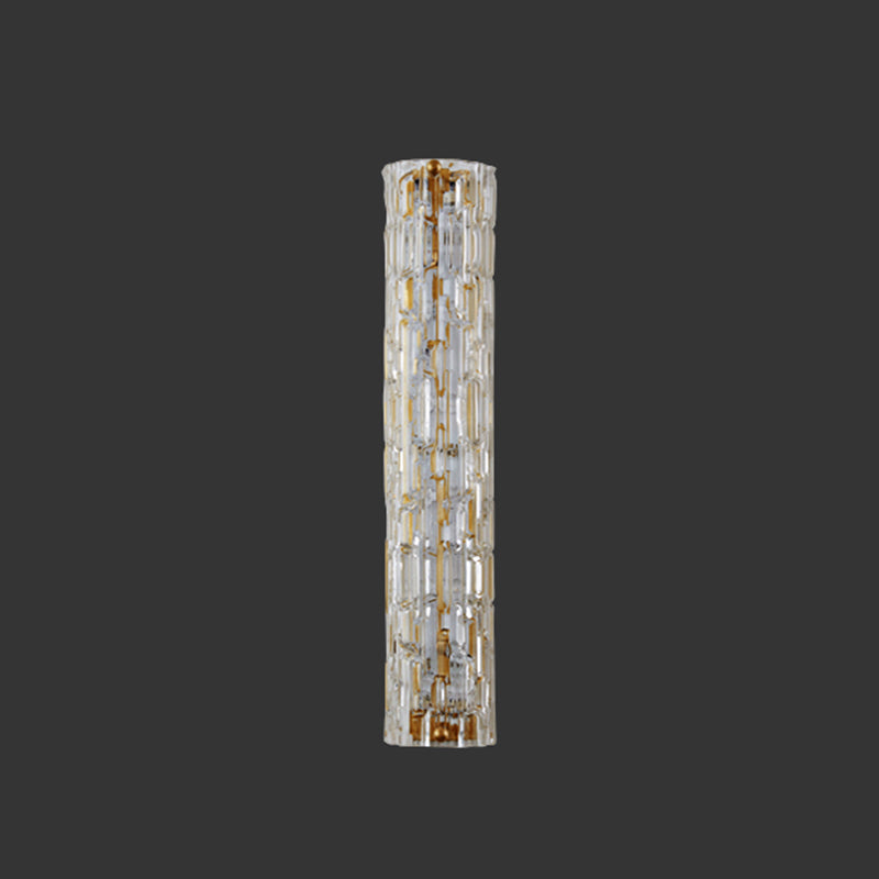 Brass Cylindrical Flush Mount Wall Sconce Postmodern LED Crystal Wall Light for Hallway