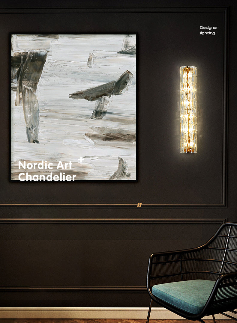 Brass Cylindrical Flush Mount Wall Sconce Postmodern LED Crystal Wall Light for Hallway