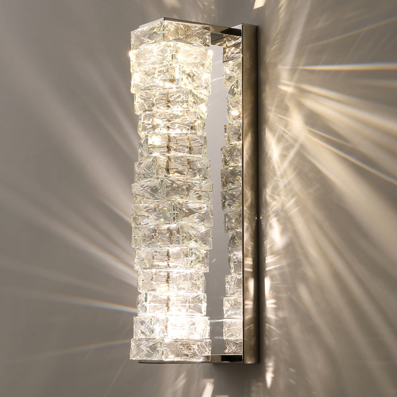 Silver Rectangular LED Wall Sconce in Modern Artistic Style Metal Wall Lamp with Crystal Shade