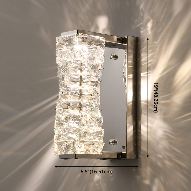 Silver Rectangular LED Wall Sconce in Modern Artistic Style Metal Wall Lamp with Crystal Shade