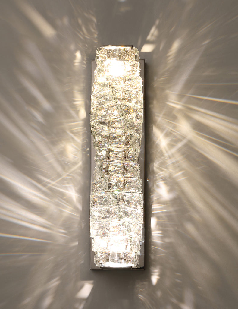 Silver Rectangular LED Wall Sconce in Modern Artistic Style Metal Wall Lamp with Crystal Shade