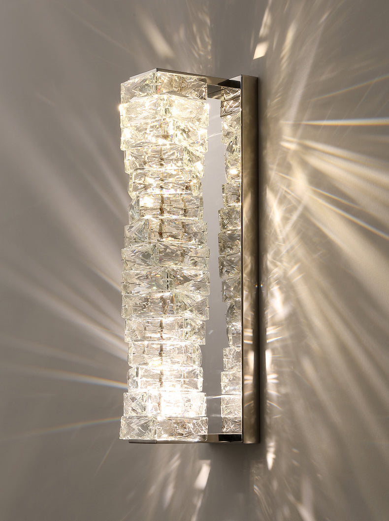 Silver Rectangular LED Wall Sconce in Modern Artistic Style Metal Wall Lamp with Crystal Shade
