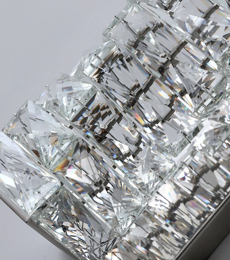 Silver Rectangular LED Wall Sconce in Modern Artistic Style Metal Wall Lamp with Crystal Shade
