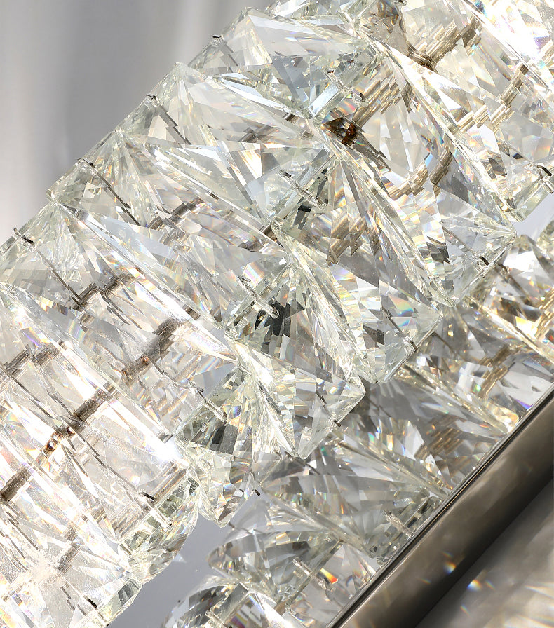 Silver Rectangular LED Wall Sconce in Modern Artistic Style Metal Wall Lamp with Crystal Shade