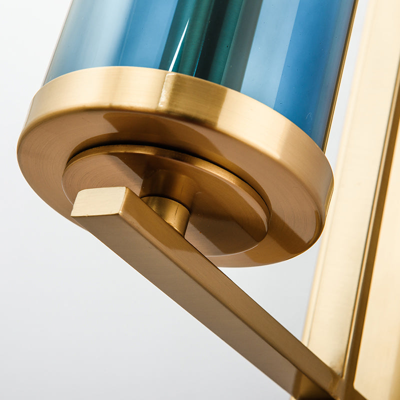 Minimalism Wall Sconce Lighting Blue Cylindrical Sconce Light Fixture with Glass Shade