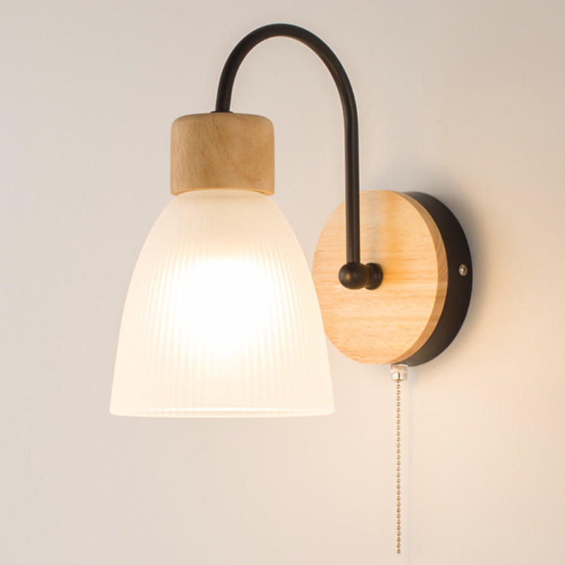 Cone Wall Sconce Lighting Minimalist Style Wood Bedroom Sconce Light Fixture in Black