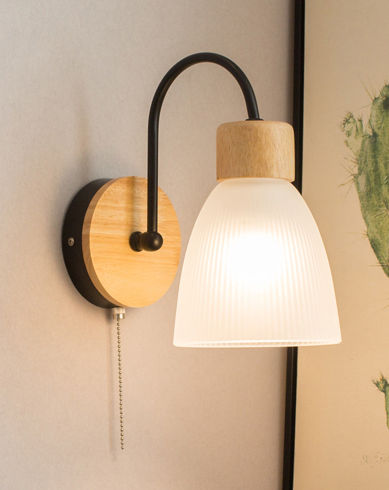 Cone Wall Sconce Lighting Minimalist Style Wood Bedroom Sconce Light Fixture in Black