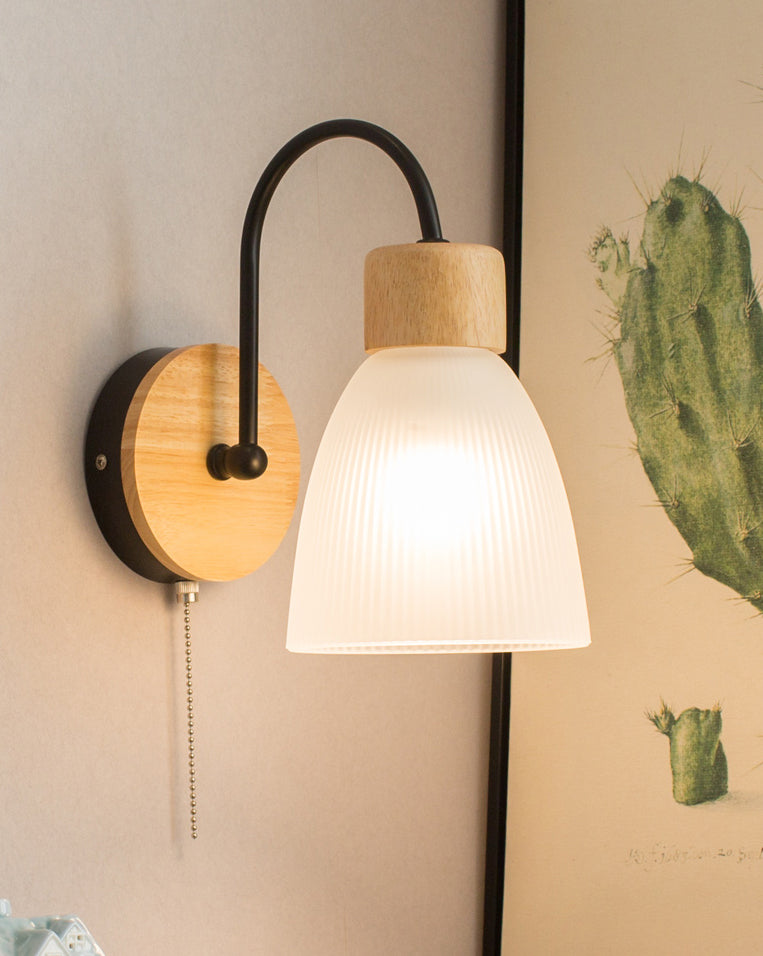 Cone Wall Sconce Lighting Minimalist Style Wood Bedroom Sconce Light Fixture in Black