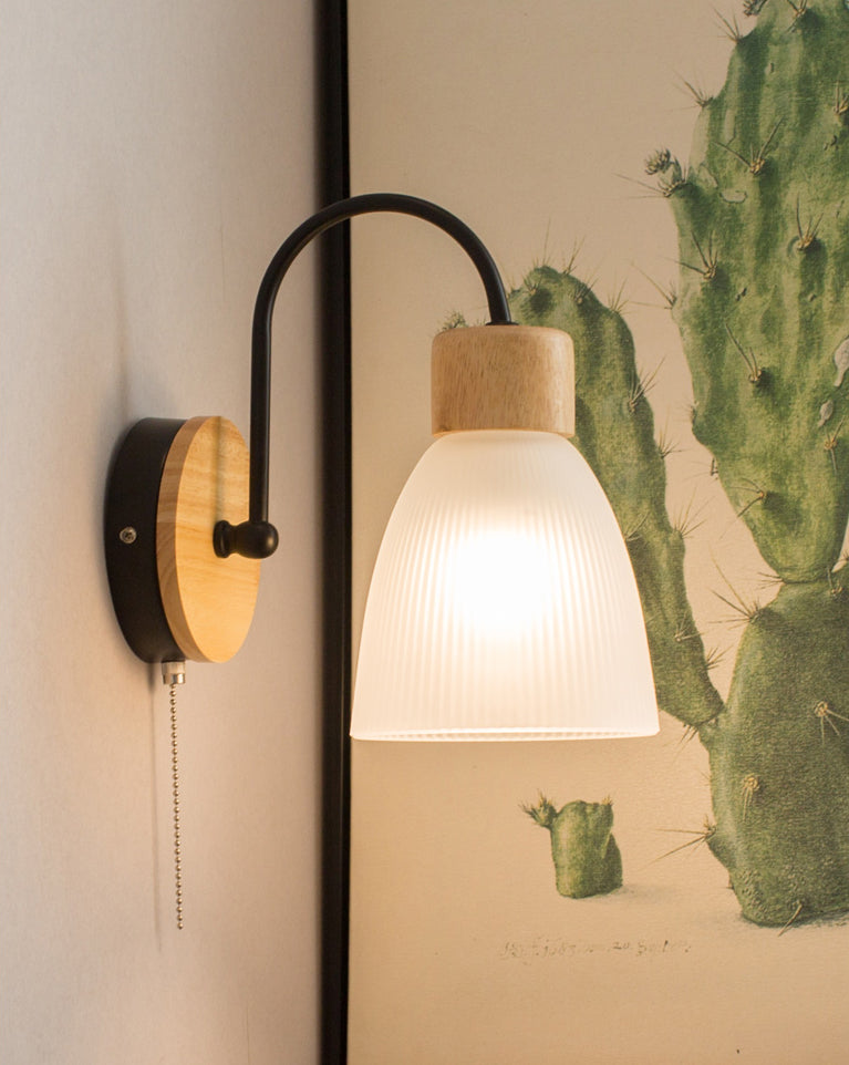Cone Wall Sconce Lighting Minimalist Style Wood Bedroom Sconce Light Fixture in Black