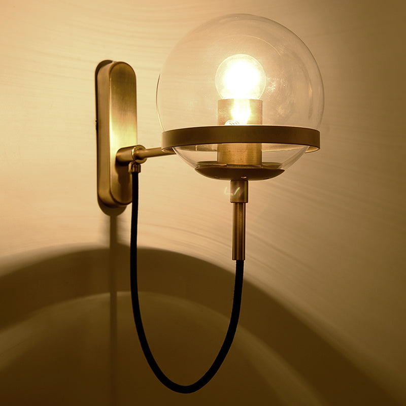 Spherical Wall Lighting Fixture Minimalist Style Glass Bedroom Wall Mount Light Fixture