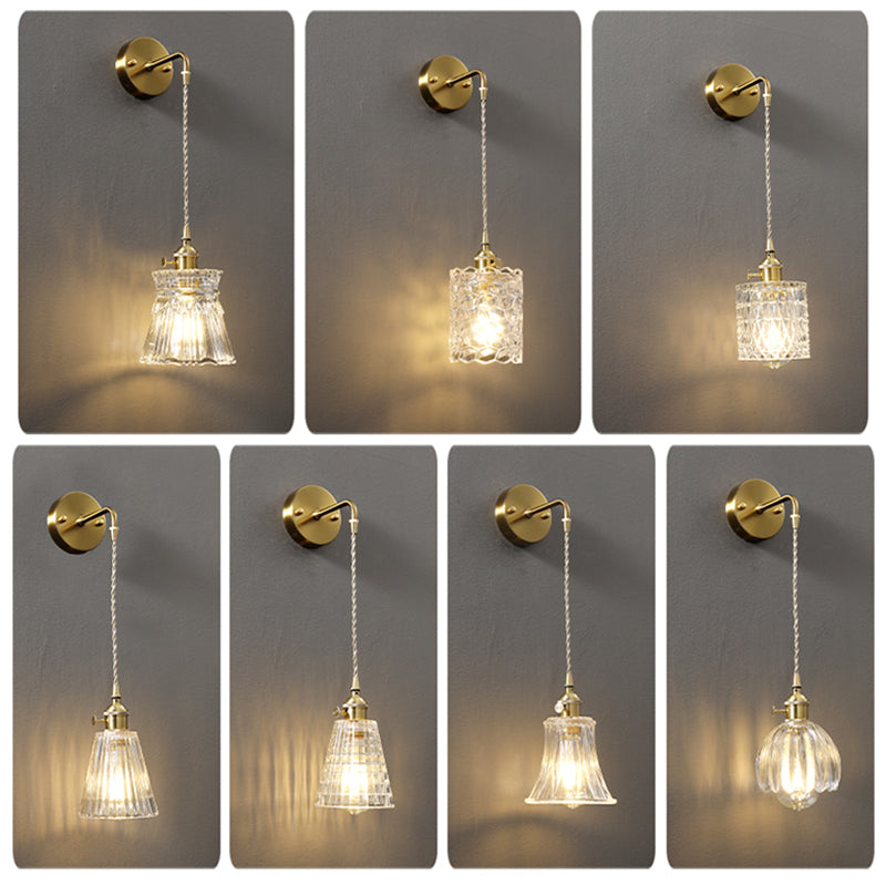 Accesorio de luz montado en la pared de vidrio sombreado estilo minimalista de iluminación de pared transparente