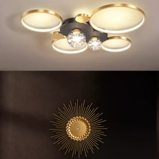 Minimalismo, círculos geométricos nórdicos, luz LED de techo, bola de cristal transparente, cadena de luces LED, accesorio de iluminación para sala de estar