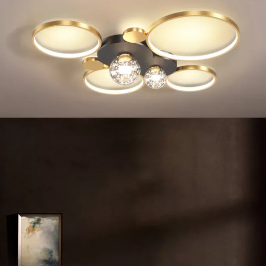 Minimalismo, círculos geométricos nórdicos, luz LED de techo, bola de cristal transparente, cadena de luces LED, accesorio de iluminación para sala de estar