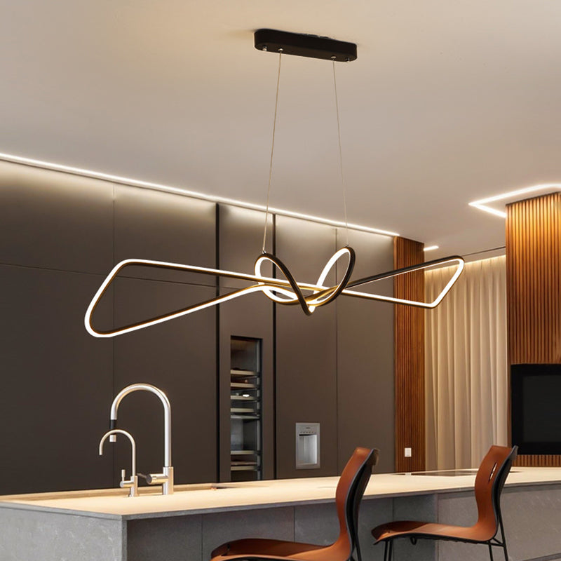 Aluminium Linear LED Pendant Light in Modern Singular Style Silica Gel Ceiling Light for Dining Room