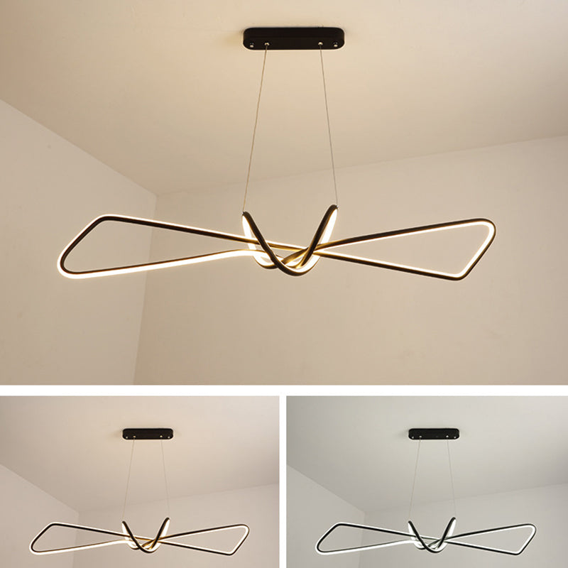 Aluminium Linear LED Pendant Light in Modern Singular Style Silica Gel Ceiling Light for Dining Room