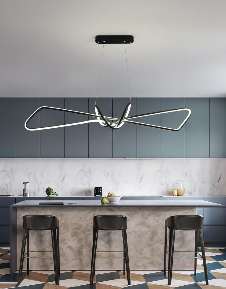 Aluminium Linear LED Pendant Light in Modern Singular Style Silica Gel Ceiling Light for Dining Room