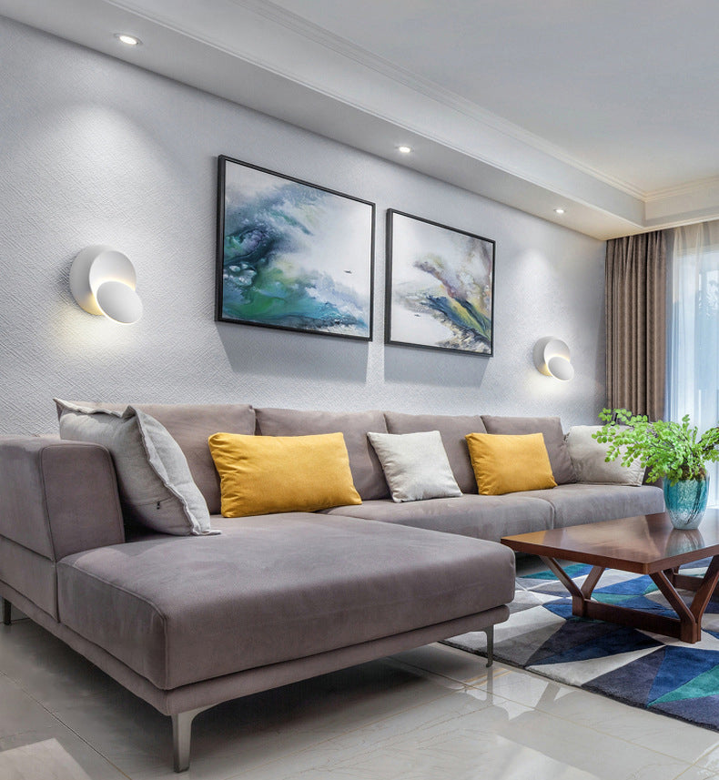 Noordse eenvoud Stijl Ronde LED Wandlicht 360 ° Roteerbaar Mini Sconce Light voor slaapkamerbalkon