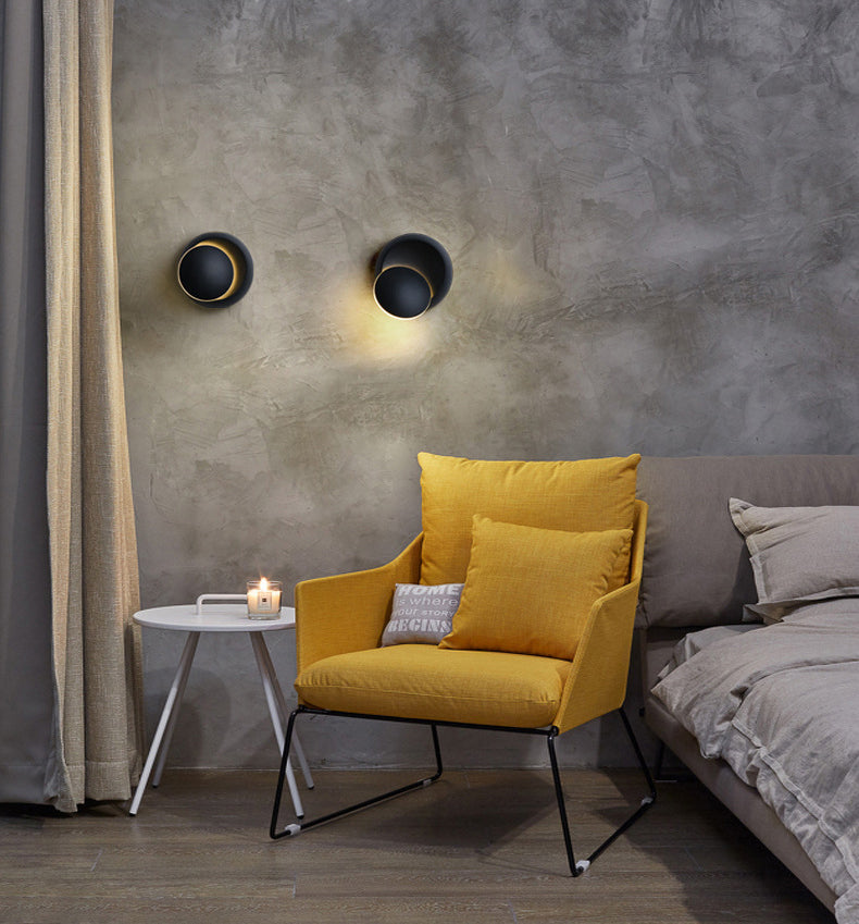 Noordse eenvoud Stijl Ronde LED Wandlicht 360 ° Roteerbaar Mini Sconce Light voor slaapkamerbalkon