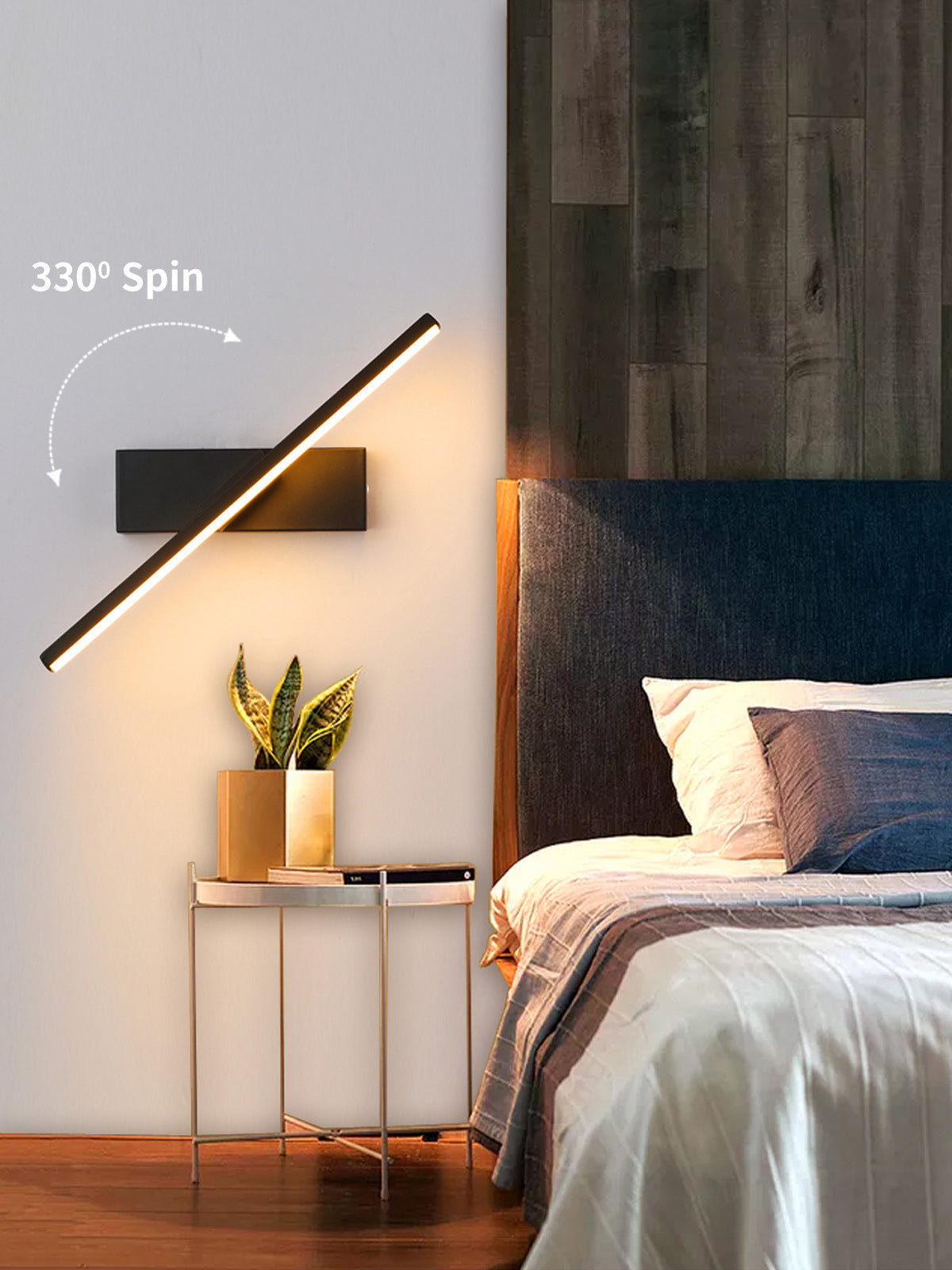 Lámpara de pared de minimalismo contemporáneo 330 ° Luz de línea LED de aluminio rotativo para dormitorio
