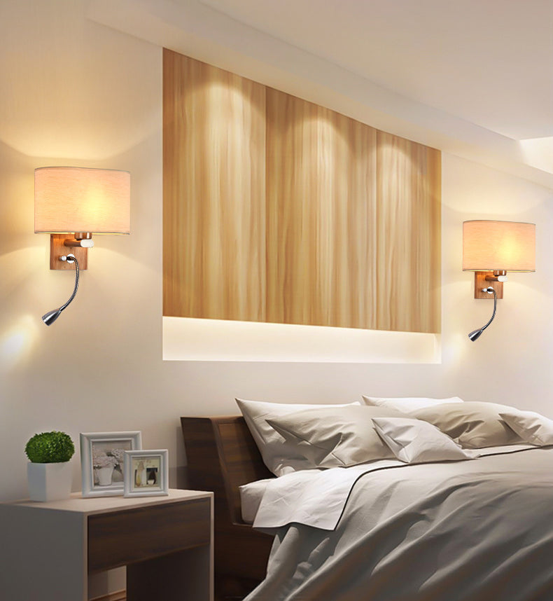 Simplicidad de tela Simplicidad Mini Mini Spotlight Diseño Lámpara de lectura de madera para dormitorio