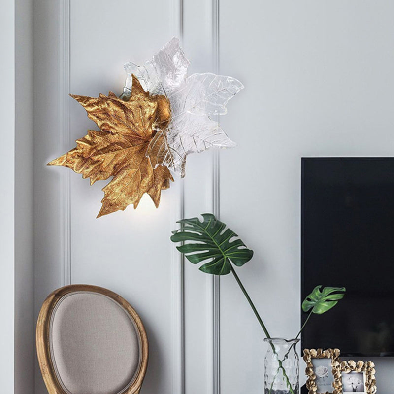 Modern Leaf-shaped Wall Mounted Light Fixture Crystal Sconce Lights for Living Room
