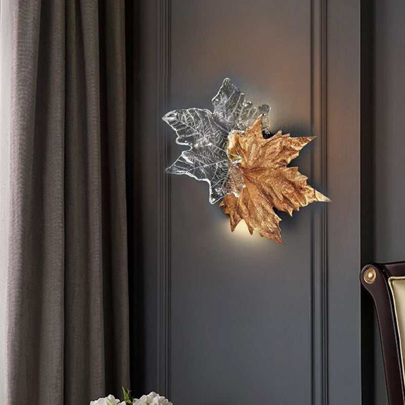Modern Leaf-shaped Wall Mounted Light Fixture Crystal Sconce Lights for Living Room