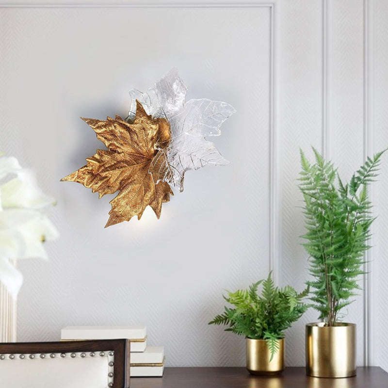 Modern Leaf-shaped Wall Mounted Light Fixture Crystal Sconce Lights for Living Room