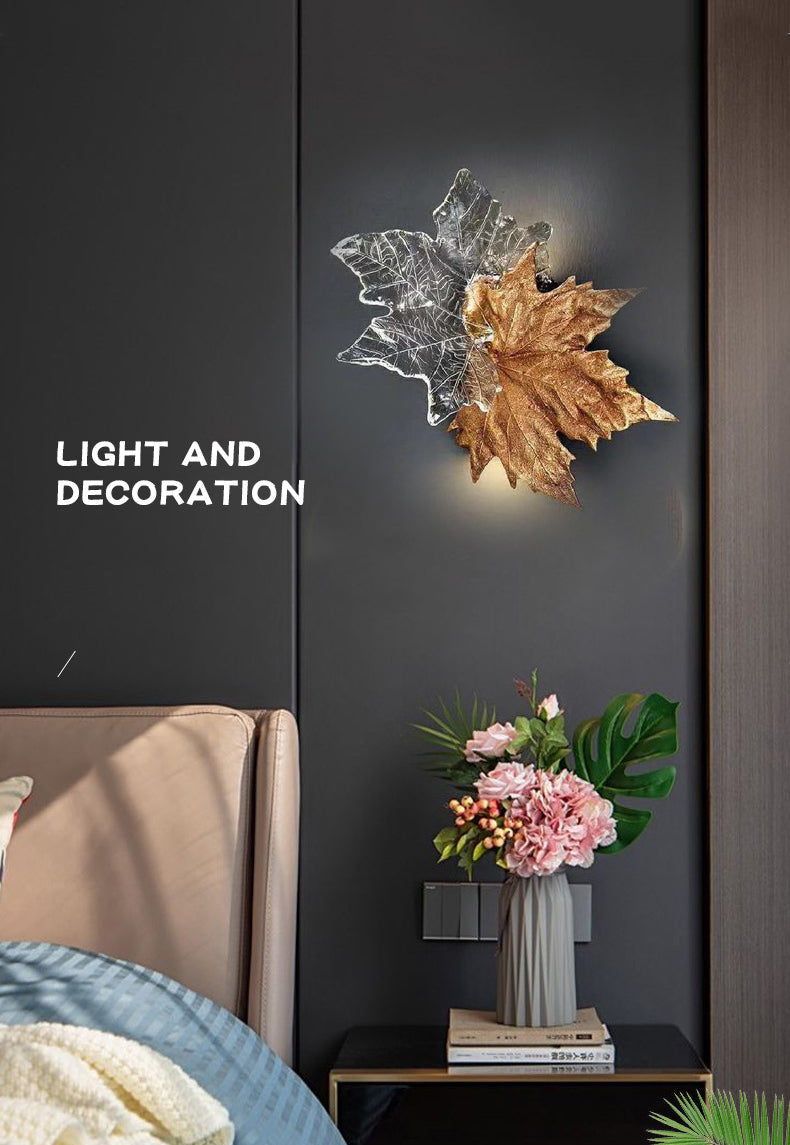 Modern Leaf-shaped Wall Mounted Light Fixture Crystal Sconce Lights for Living Room