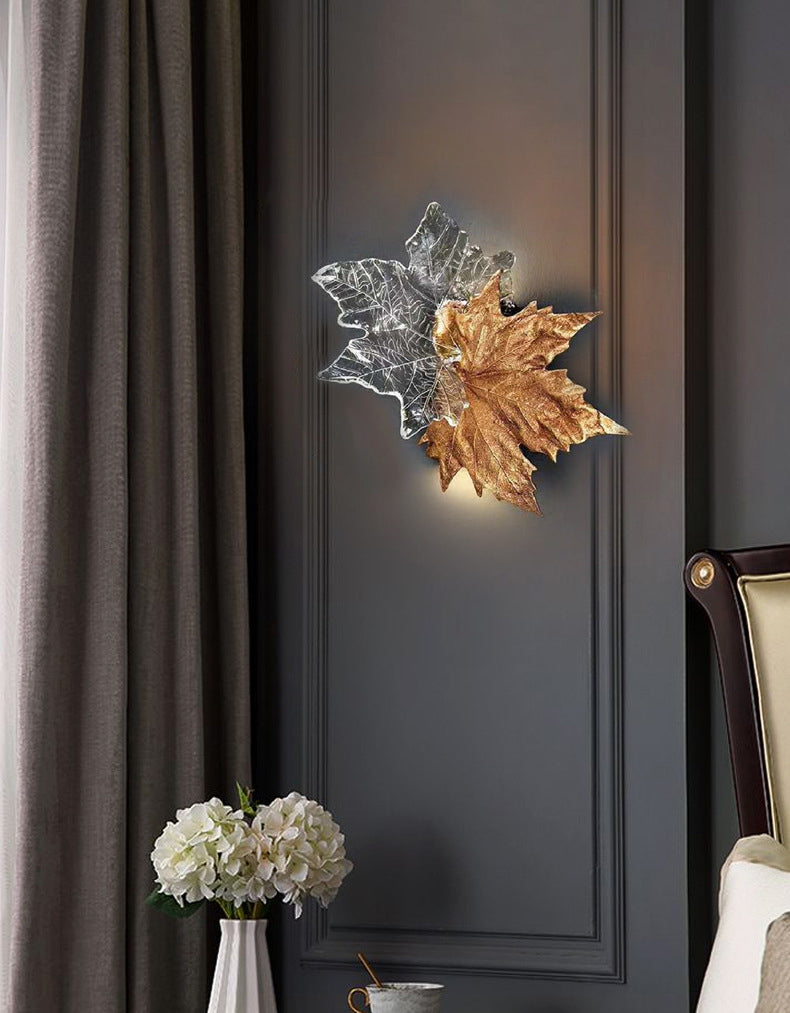 Modern Leaf-shaped Wall Mounted Light Fixture Crystal Sconce Lights for Living Room