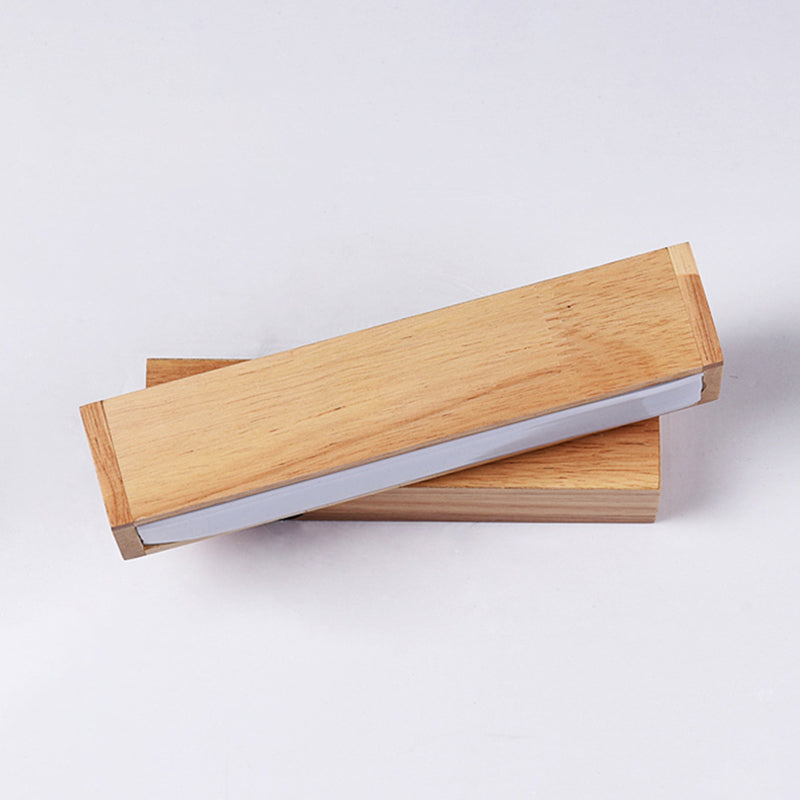 Modern Minimalist Style Rectangular Wall Mounted Light Fixture Wood Sconces for Bedroom