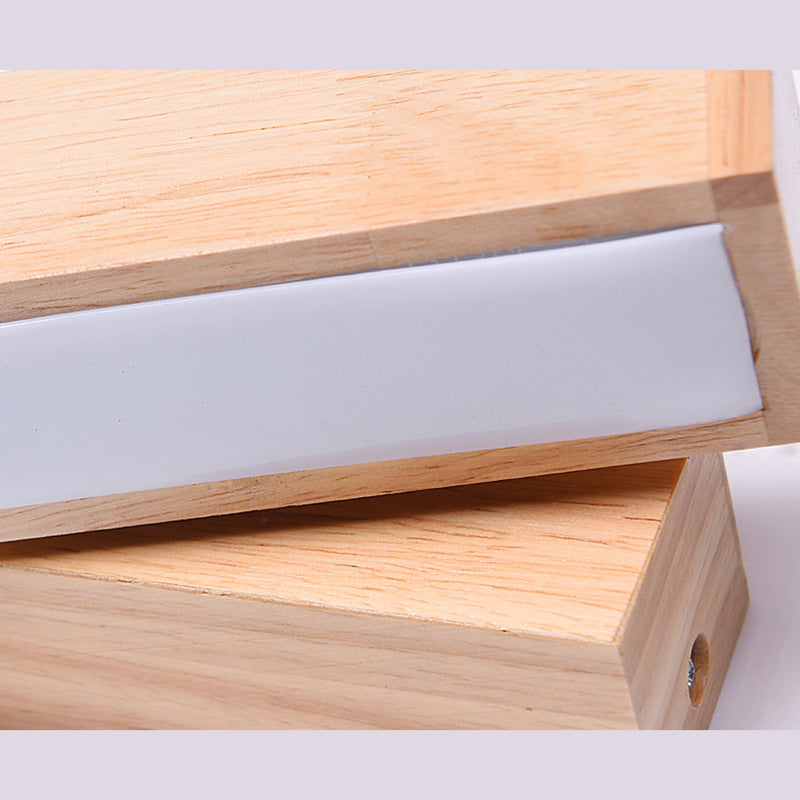 Modern Minimalist Style Rectangular Wall Mounted Light Fixture Wood Sconces for Bedroom