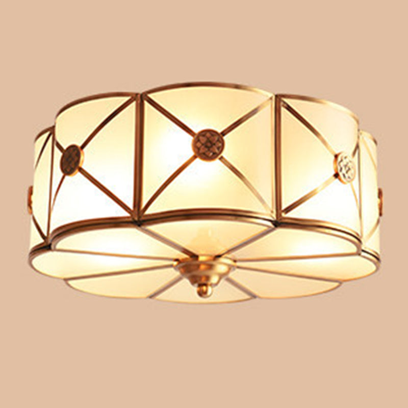 Traditional Drum Flush Mount Ceiling Fixture Opal Glass Shades Flush Mount Ceiling Lighting Fixture