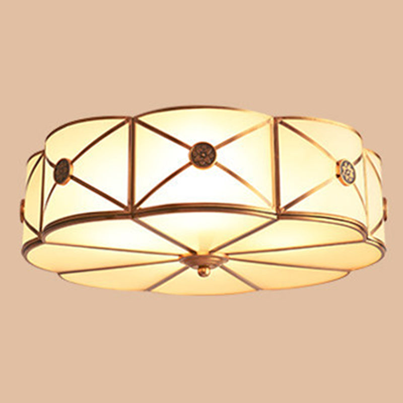 Traditional Drum Flush Mount Ceiling Fixture Opal Glass Shades Flush Mount Ceiling Lighting Fixture