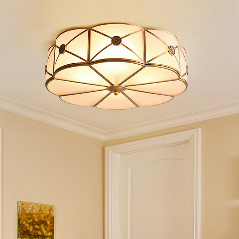 Traditional Drum Flush Mount Ceiling Fixture Opal Glass Shades Flush Mount Ceiling Lighting Fixture