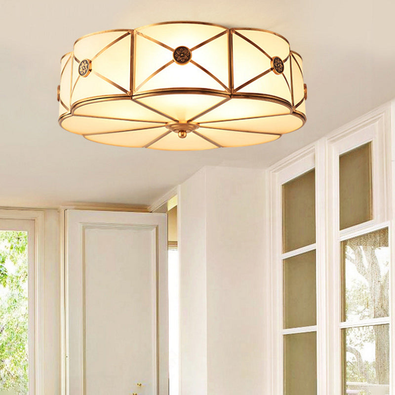 Traditional Drum Flush Mount Ceiling Fixture Opal Glass Shades Flush Mount Ceiling Lighting Fixture