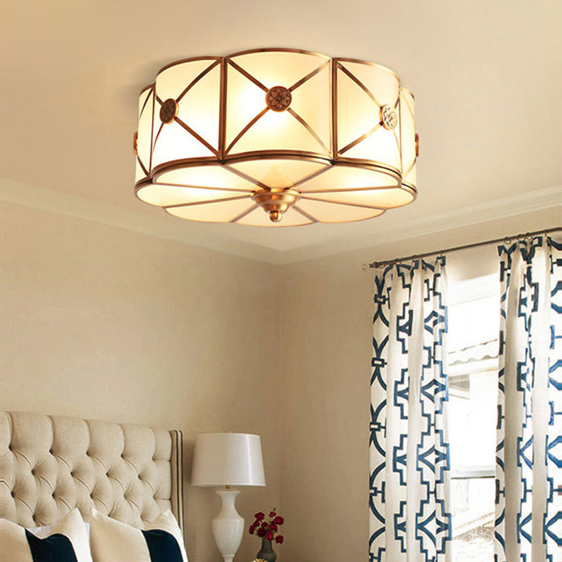 Traditional Drum Flush Mount Ceiling Fixture Opal Glass Shades Flush Mount Ceiling Lighting Fixture