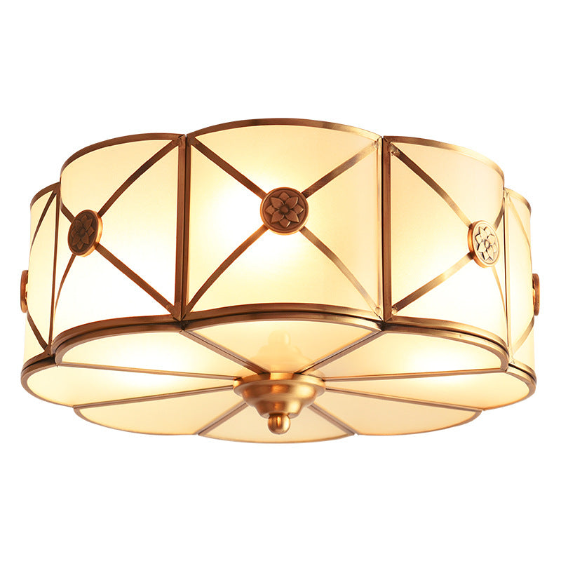 Traditional Drum Flush Mount Ceiling Fixture Opal Glass Shades Flush Mount Ceiling Lighting Fixture